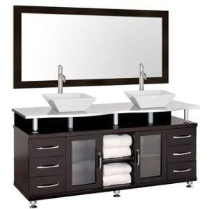 Accara II 72 Inch Double Bathroom Vanity   Espresso w/ White Carrera 