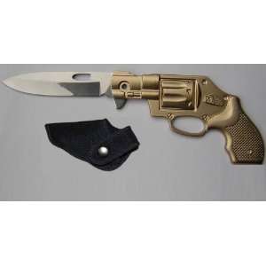 Revolver Gun Style Assisted Action Open Knife with Sheath 