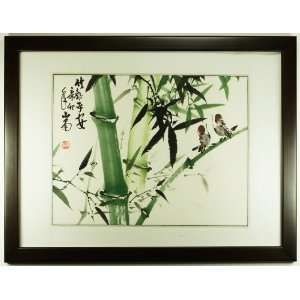   Peace of Mind Depicting Two Songs Birds Sitting on Bamboo Branch