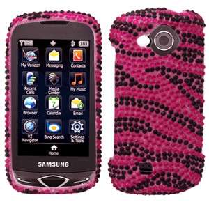 Hot Pink Zebra Crystal Bling Hard Case Cover for Samsung Reality U820