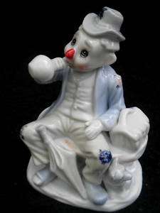 Porcelain Figurine Sad CLOWN HOBO Ragman Wino & Dog  