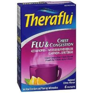 Theraflu Flu & Chest Congestion, Citrus Flavor, 6 Count Packets (Pack 