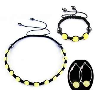   Set Bracelet Earring Disco Crystal Ball Beads Hip Hop Macrame  