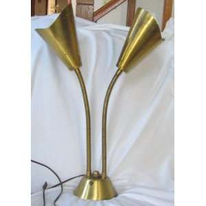  Vintage Eames Era Brass Rocket Twin Gooseneck Table Lamp Retro 