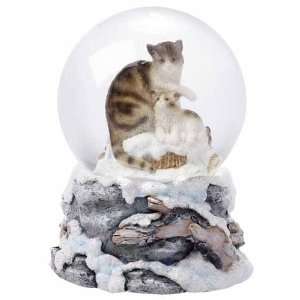  Pack of 2 Musical Mother Cat & Kitten Snow Globe 
