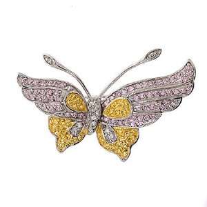Canary Pink Sapphire Diamond Sterling Silver Butterfly Pin (Nice 