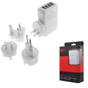 EZOPower White 4 Port USB Travel Wall Charger with 4 interchangeable 