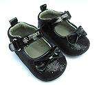 Baby Girls Black Glitter Mary Jane Party Bow Walking Shoes US size 1 2 