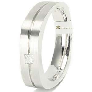   14K White Gold Contemporary Square High End Mens Diamond Wedding Ring