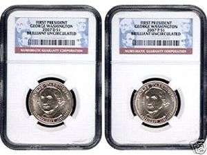 2007 NGC BU George Washington Dollar P & D Mint Combo  