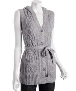 Magaschoni grey cable cashmere sleeveless hooded cardigan   up 