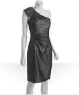 style #307201001 silver metallic jacquard ruffle one shoulder dress
