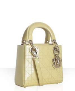 Christian Dior yellow quilted patent leather convertible tote 