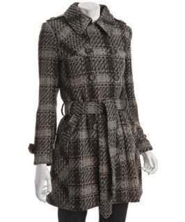 DKNY grey plaid wool blend belted modern trenchcoat   up to 70 