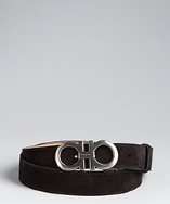 Salvatore Ferragamo black suede reversible double Gancini belt style 