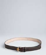 Gucci dark chocolate brown leather and bamboo detail skinny belt style 