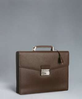 Prada cocoa saffiano calf Cartella briefcase  