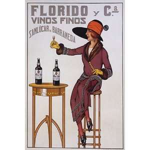  FLORIDO GIRL DRINKING WINE VINTAGE POSTER CANVAS REPRO 