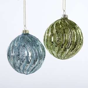   of 8 Blue and Green Crackled Glass Swirly Christmas Ball Ornaments 3