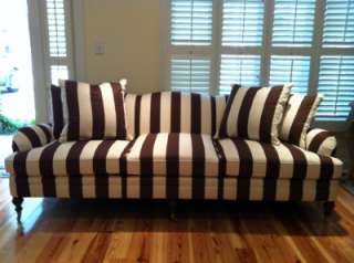 RALPH LAUREN Rolled English Arm Sofa   WIDE Stripe Fabric   BRAND NEW 