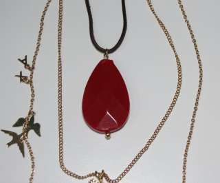 NEW ARMANI EXCHANGE A/X GOLD/LEATHER CHAIN RED PENDANT WOMENS/LADIES 