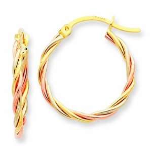  14k Tri Color Polished 2.5mm Twisted Hoop Earrings 