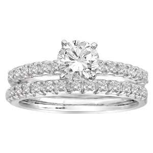  18k White Gold .50 ct Round Center Diamond Bridal Ring Set 