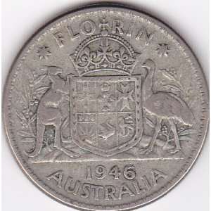  1946 Australia Florin Silver Coin   King George VI 