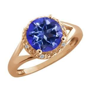   44 Ct Round Tanzanite Blue Mystic Topaz and Diamond 18k Rose Gold Ring