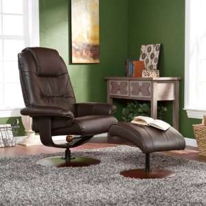  SEI Naples Brown Leather Recliner and Ottoman