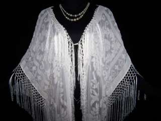 Silk Burnout Velvet Fringe Jacket Kimono IVORY NEW PLUS  