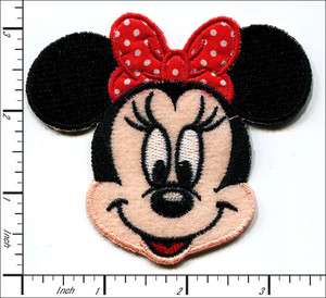 Embroidered Minnie Mouse Face w/red polka dot bow Iron On 