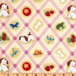  44 Wide Poky Little Puppy Diamonds Ecru/Pink Fabric By 
