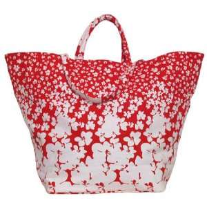  Cotton Canvas Red and White Beach Bag 26L Top x 16.5H 