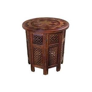 Brass inlay accent table, Floral Rhapsody 