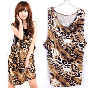 Loose leopard prints lady coffee mini dress N191 XL  
