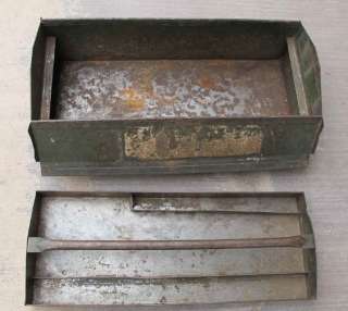 Vintage Heavy Duty Metal Green Toolbox Tool Box Case Old Antique Chest 