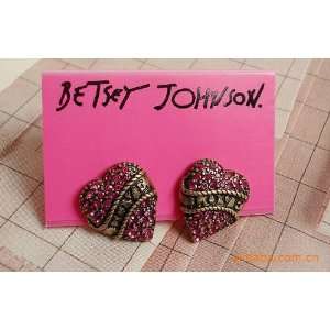 Betsey Johnson Fuchsia Crystal Love Heart Stud Earrings