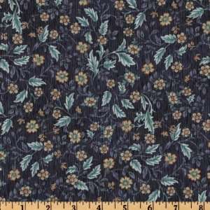  44 Wide Chelsea Flowers & Leaves Blue Fabric By The Yard 