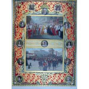  Colour Print Royal Queen Throne Procession Royalty
