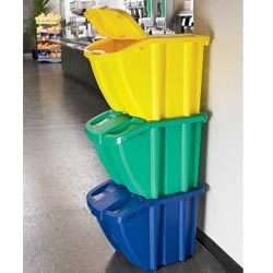 Recycle Bin Hopper Blue Yellow Green 18 Gal LOT 3 Stack  