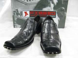Fiesso New Black Square Toe w/Embroidery Shoes FI 8126  