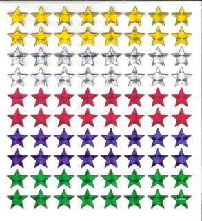 80 prism Star Stars yellow red blue green silver stickers w/ gold 