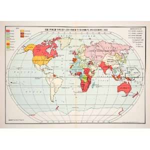 1935 Print Map World North South America Africa Europe Asia Australia 