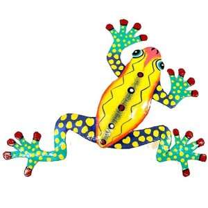  Recycled Metal Yellow Frog Wall Hanging