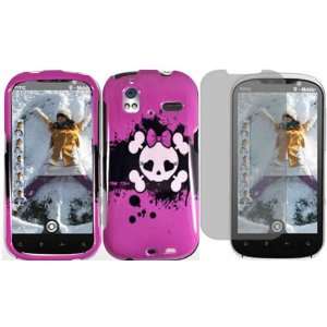  Pink Skull Hard Case Cover+LCD Screen Protector for HTC 