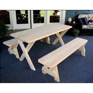   Cross Legged Picnic Table w/Traditional Benches Patio, Lawn & Garden