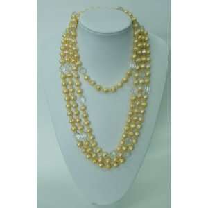  Pearl Necklace w/ Crystal Round Bead in 100 Inch Long 