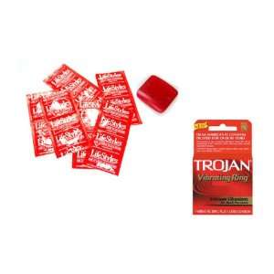   12 condoms with Travel Condom Compact Plus TROJAN ELEXA VIBRATING RING