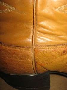 TONY LAMA Vtg OLD Distressed Tan Leather Exotic Ostrich Cowboy Boots 
